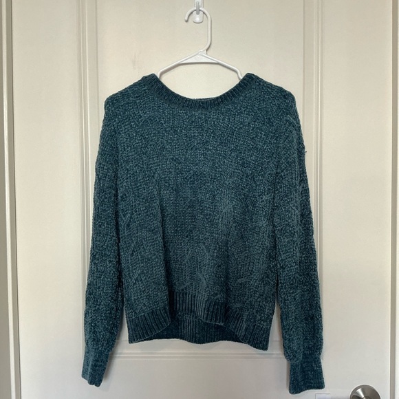 Pink Rose Teal Cable Knit Sweater - Picture 2 of 4